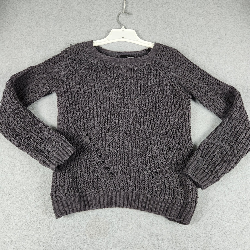 Pure Rebel Sweater Womens Small Charcoal Gray Chenille Knit Crew Neck Winter